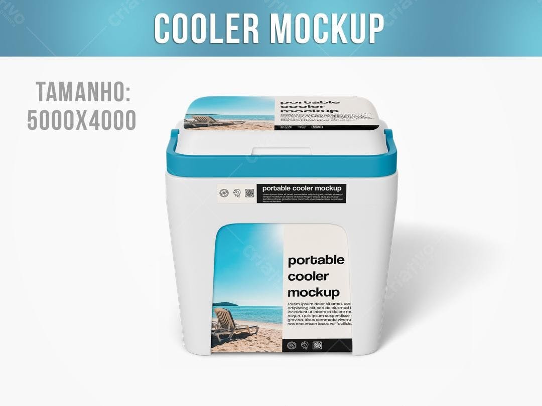 Mockup de Cooler Portátil: Design Moderno em Azul e Branco