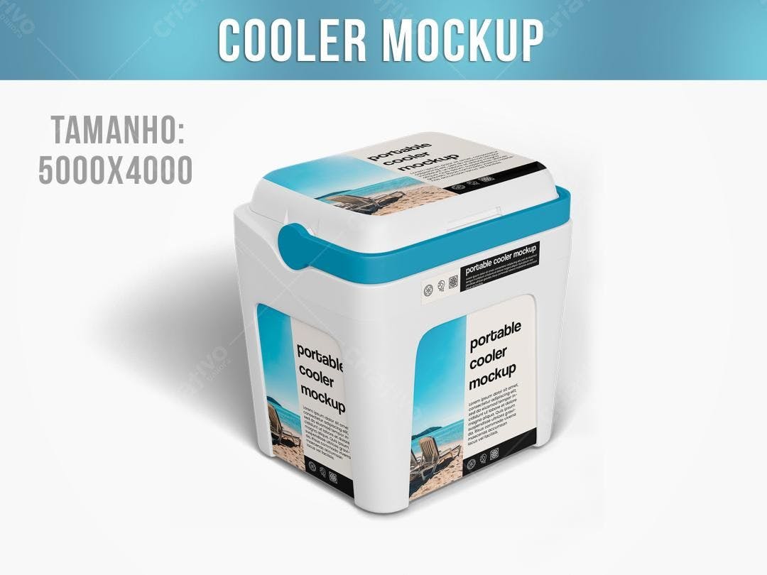 Mockup de Cooler Portátil: Design Moderno em Branco e Azul