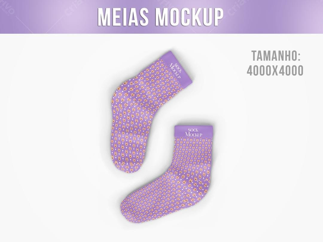 Mockup de Meias Lilás com Estampa de Cachorro