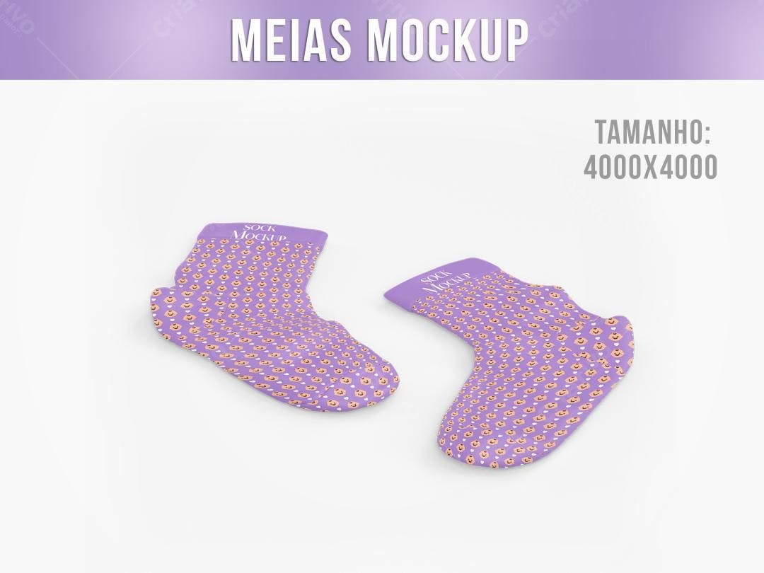 Mockup de Meias Lilás com Estampa de Abóbora