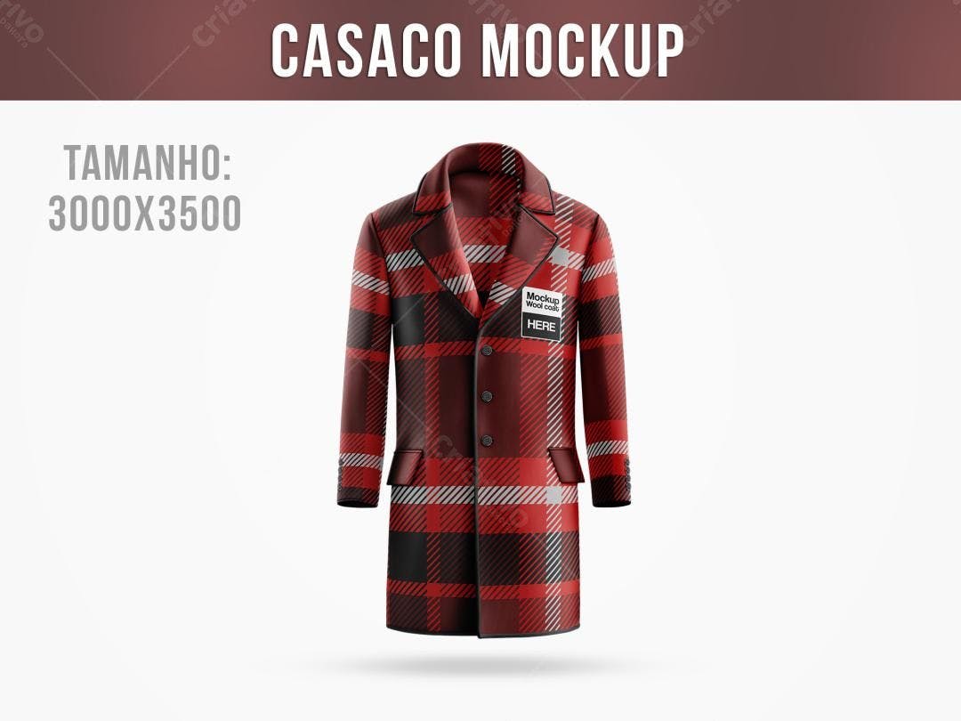 Mockup de Casaco Longo Vermelho e Preto em Estilo Quadriculado
