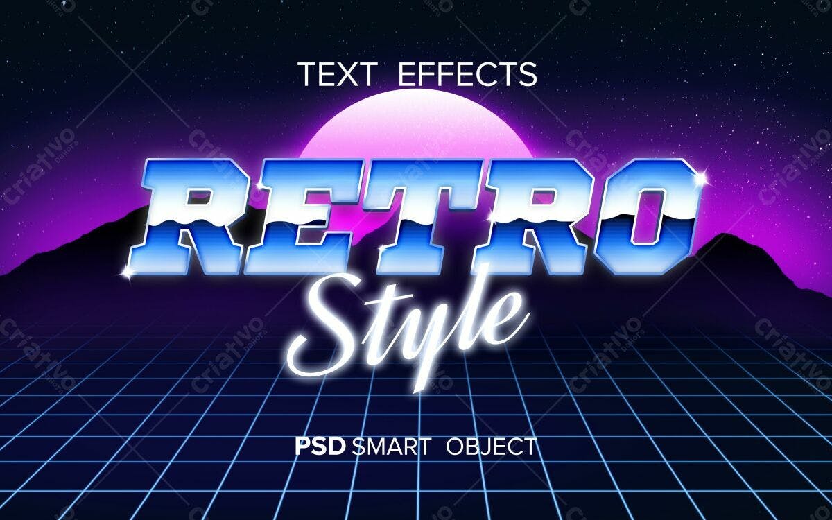 Efeito de Texto Estilo Retro anos 80 PSD Editável