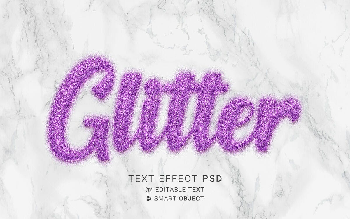 Efeito de Texto Glitter Lilás PSD Editável