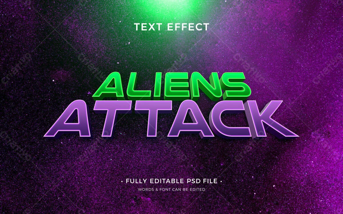 Efeito de Texto Aliens Attack PSD Editável