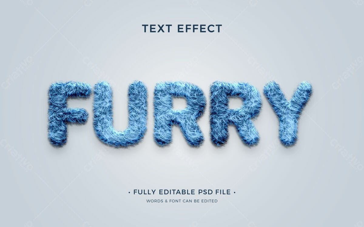 Efeito de Texto Peludo Azul PSD Editável