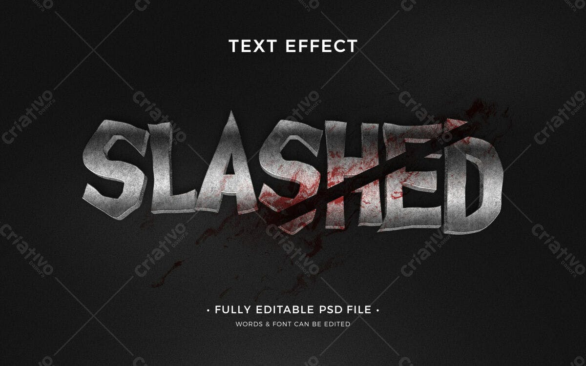 Efeito de Texto Slash Metálico PSD Editável