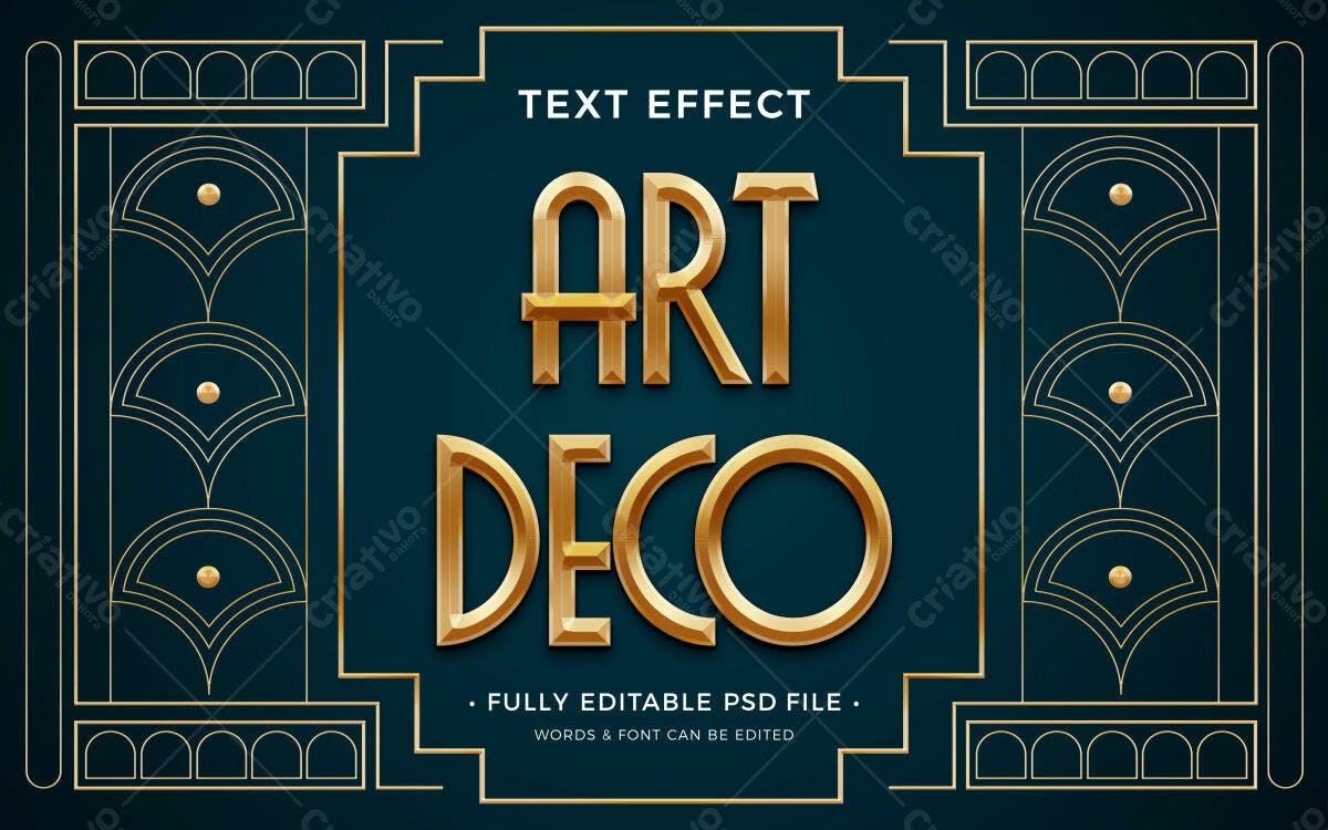 Efeito de Texto Art Deco Dourado PSD Editável