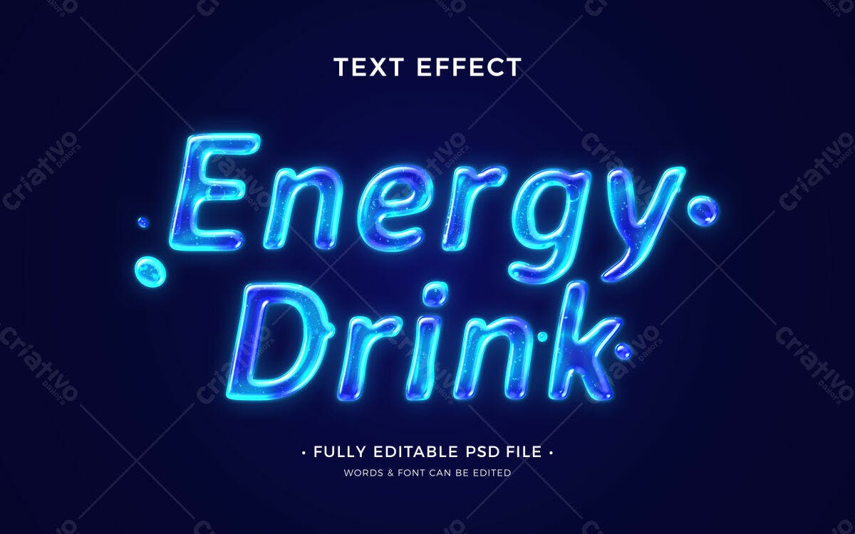 Efeitos de Texto para Bebidas Energéticas PSD Editável