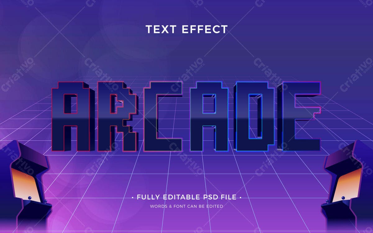Efeito de Texto Arcade Retrô PSD Editável