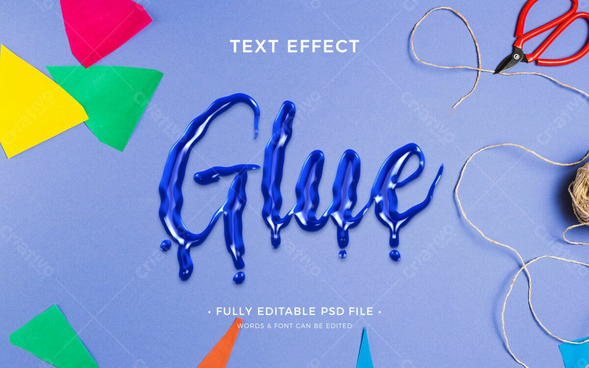 Efeito de Texto Cola Azul PSD Editável