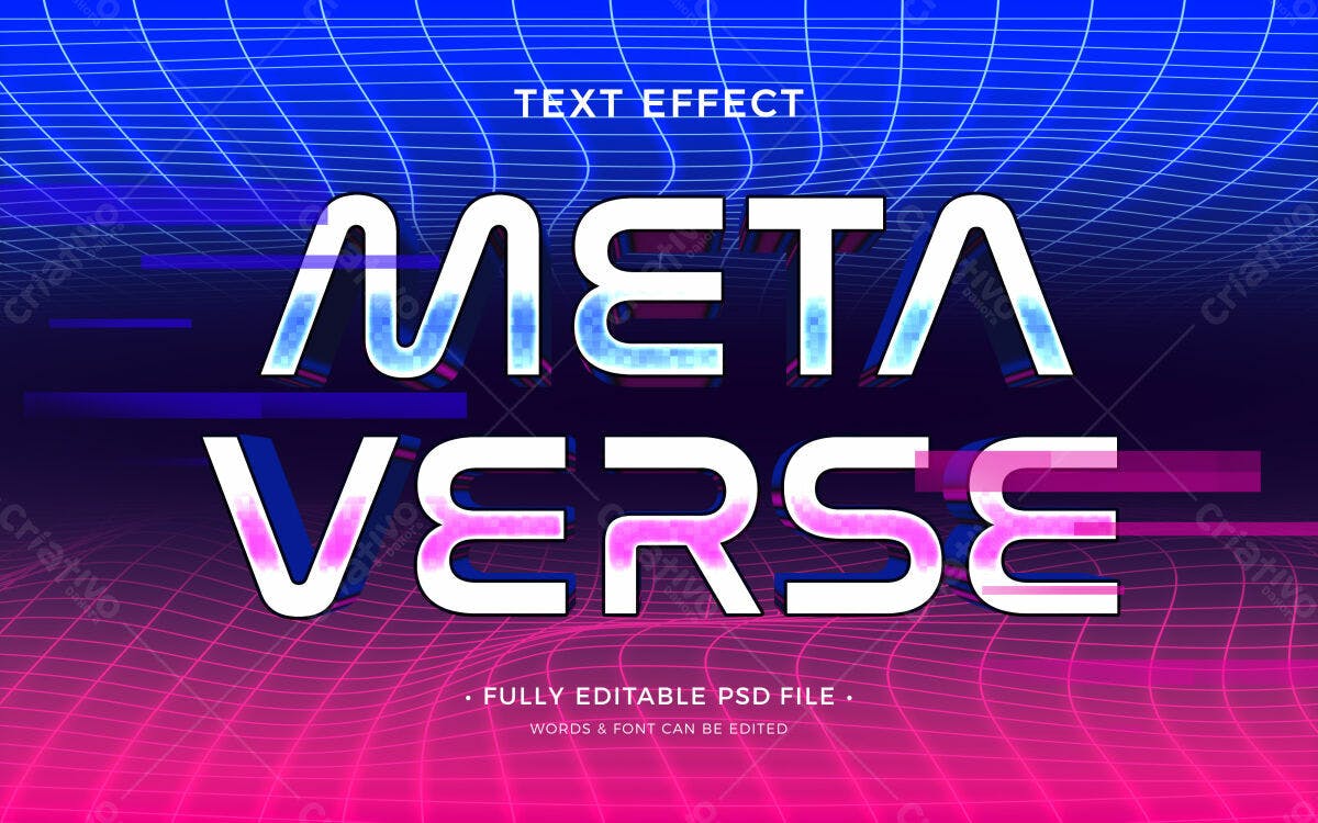 Efeito de Texto Metáverso PSD Editável