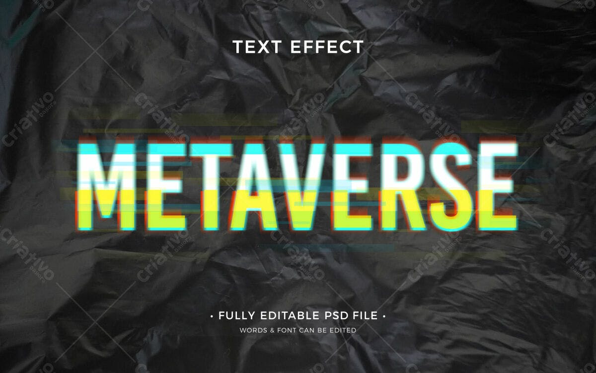 Efeito de Texto Glitch para Metaverse PSD Editável