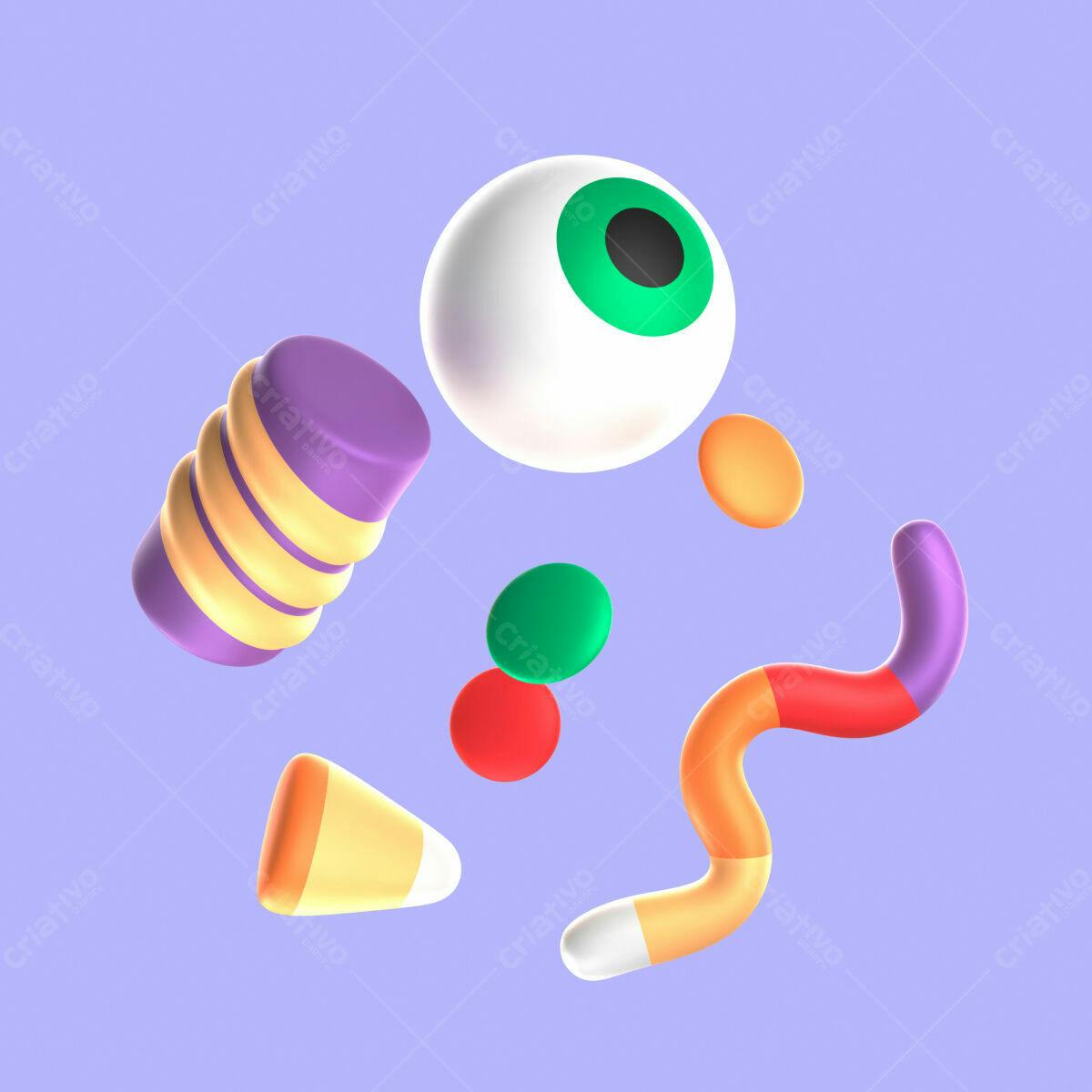 Kit Halloween com Doces e Olho PSD Editável