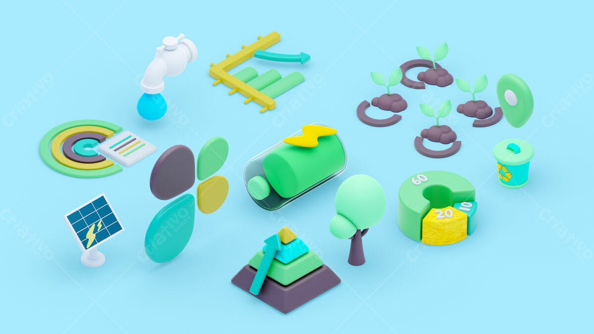 Kit de ícones PSD para apresentação de sustentabilidade