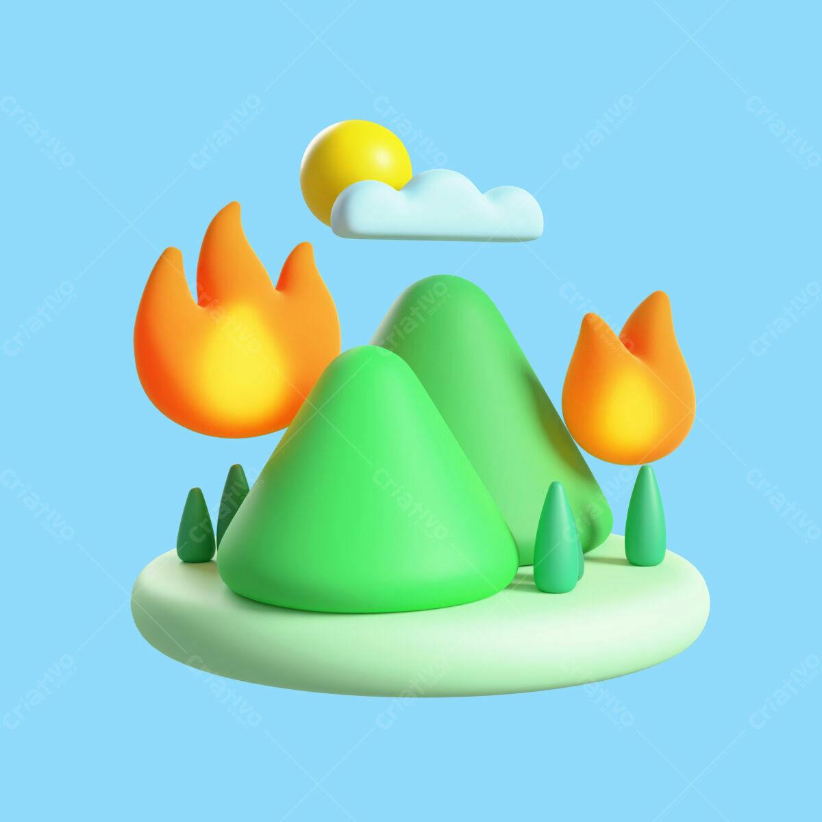 Ilustração Infantil Paisagem com Fogo PSD Editável