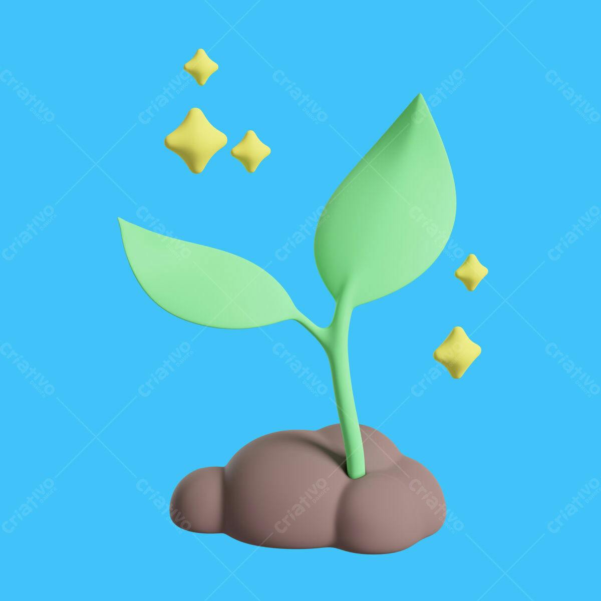 Ilustração Planta Crescendo PSD Editável