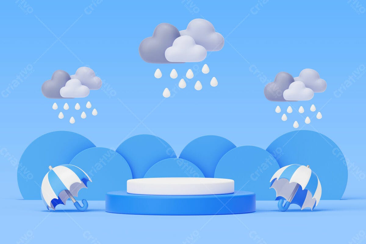 Cenário Chuvoso com Guarda-chuva PSD Editável