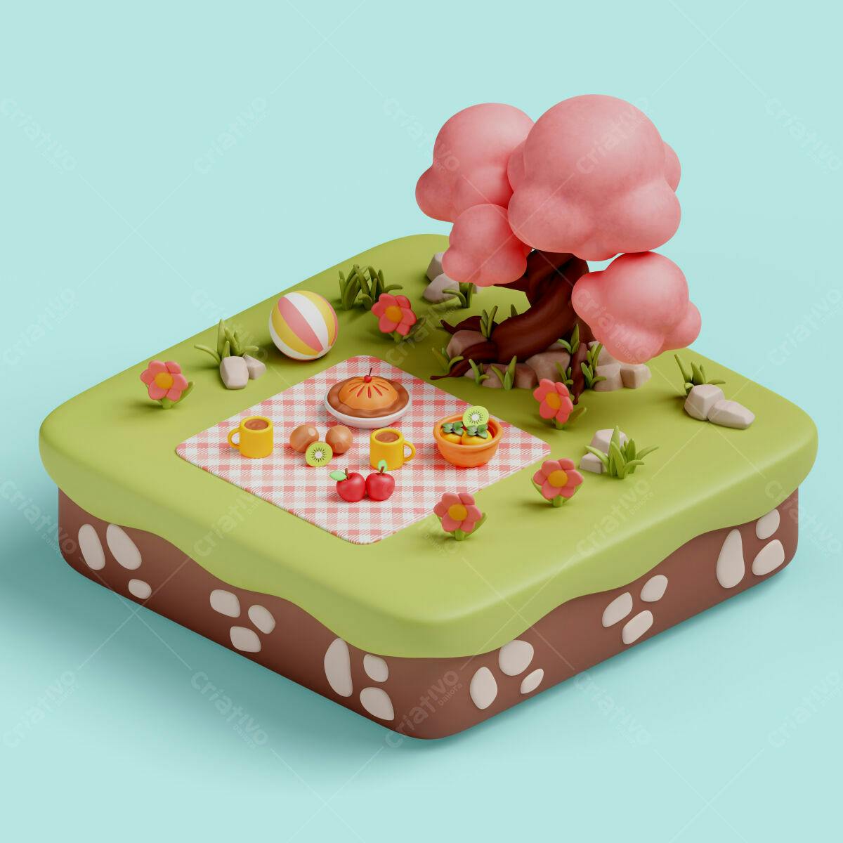 Cenário de Piquenique 3D PSD Editável