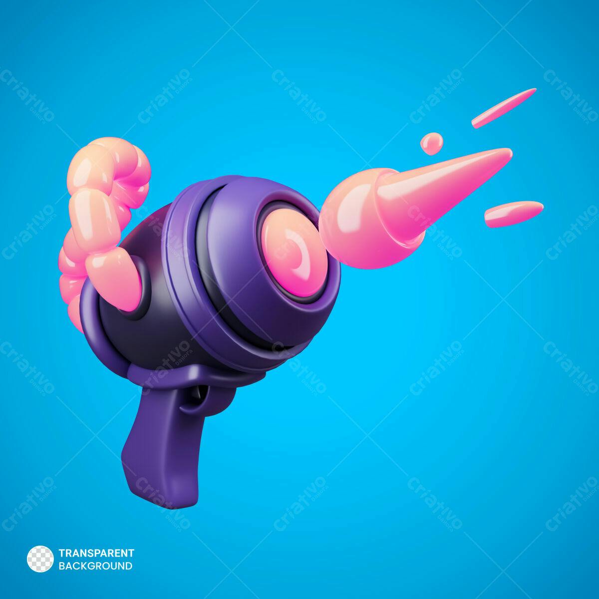 Arte 3D Abstrata com Pistola Rosa e Roxa PSD Editável