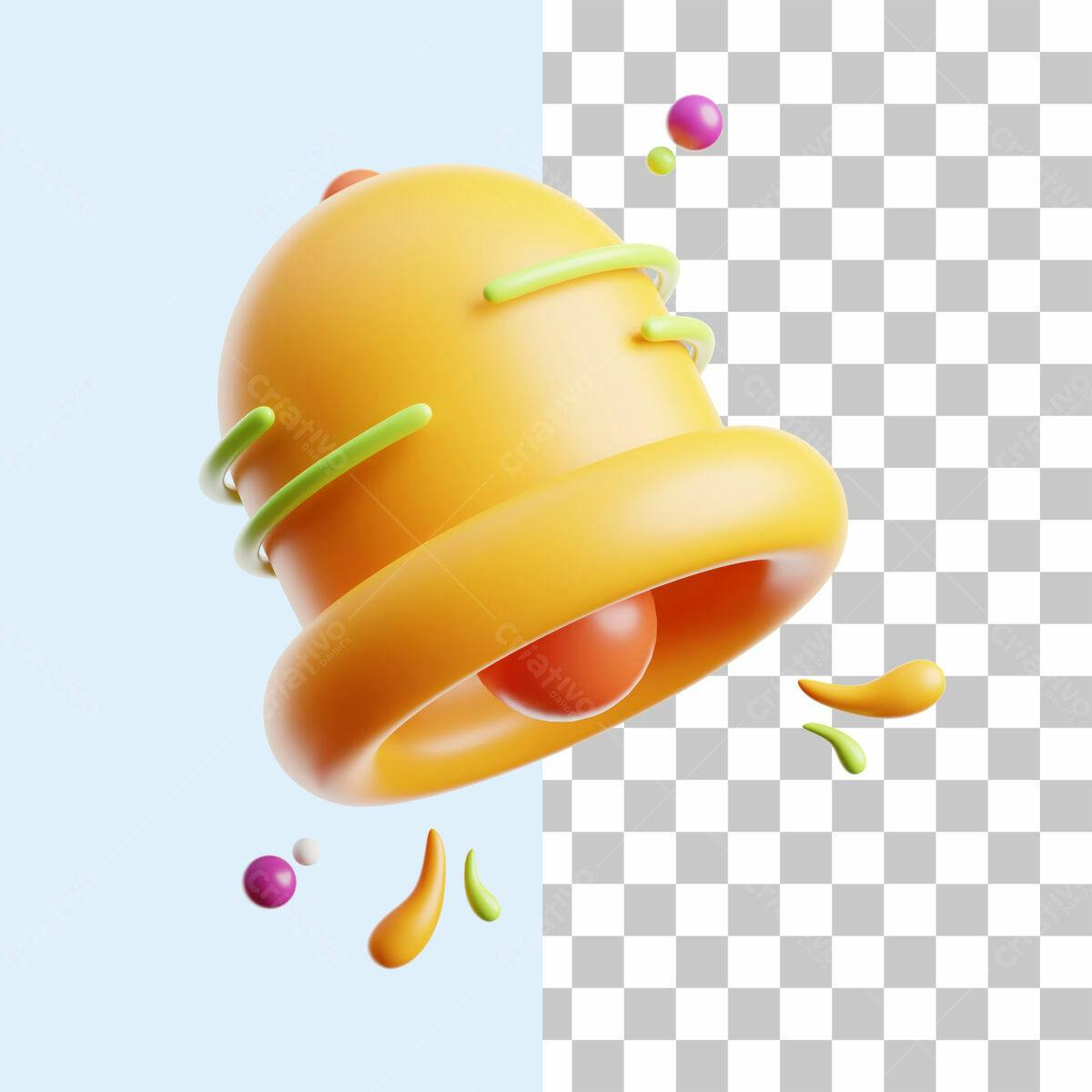 Ícone Sino 3D Amarelo PSD Editável