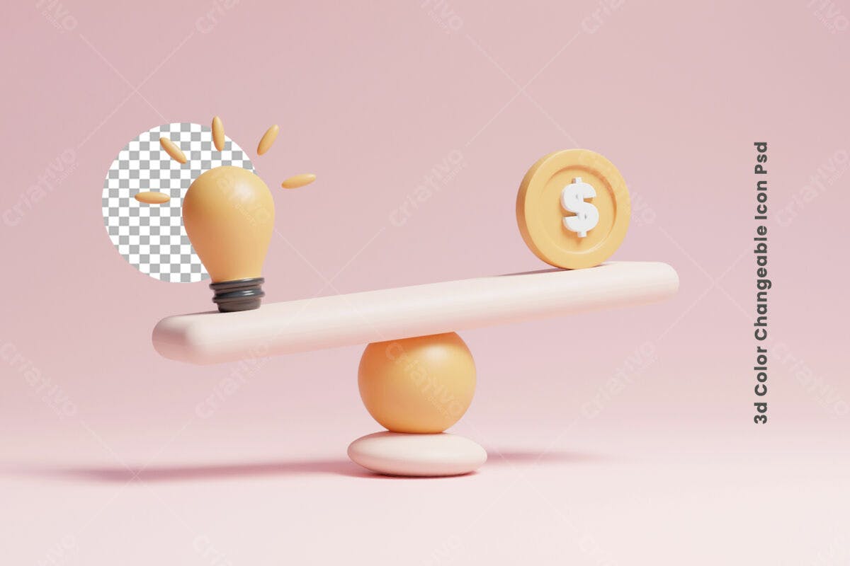 Ícone 3D: Ideia x Dinheiro PSD Editável