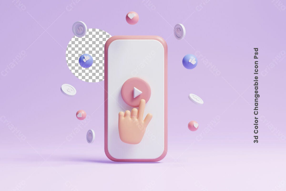 Ícone 3D para Mídias Sociais PSD Editável