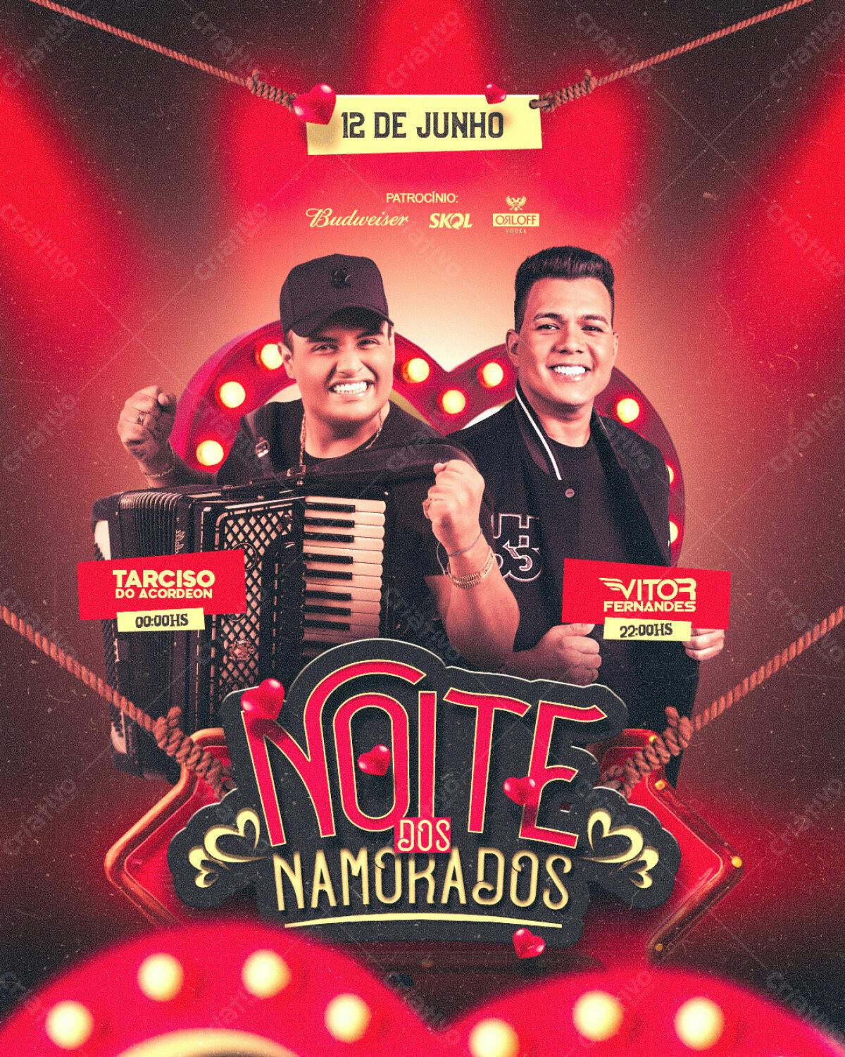 Flyer Noite dos Namorados PSD Editável