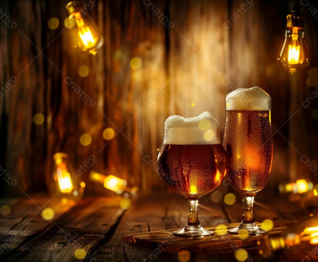 Duas Cervejas Artesanais em Mesa de Madeira