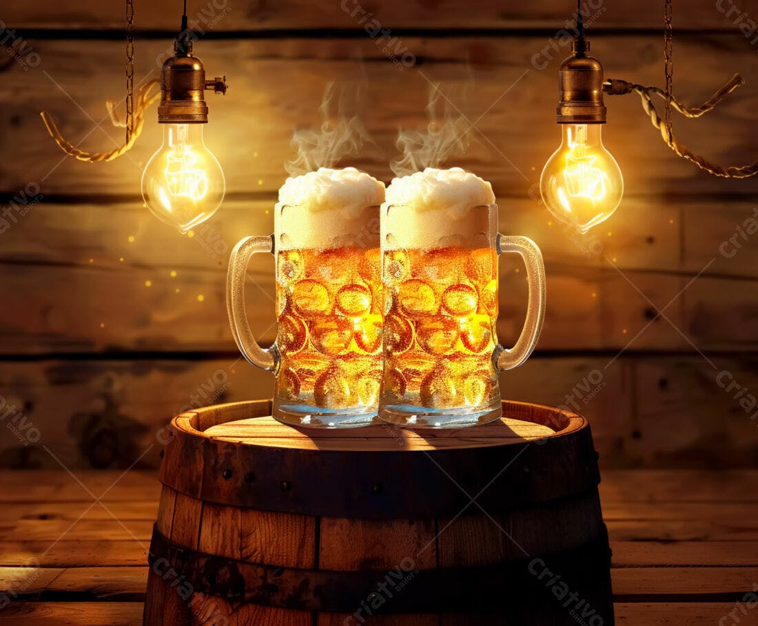 Duas canecas de cerveja gelada em barril