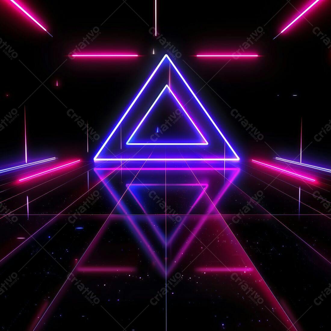 Triângulos Neon Rosa e Azul em Piso Refletivo