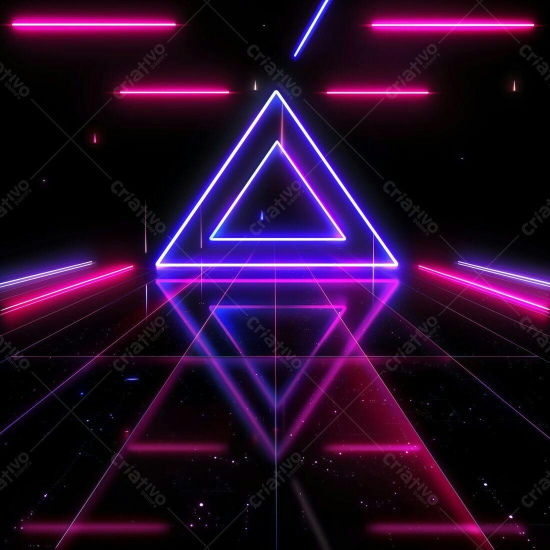 Trilângulo Neon Rosa e Azul em Piso Escuro