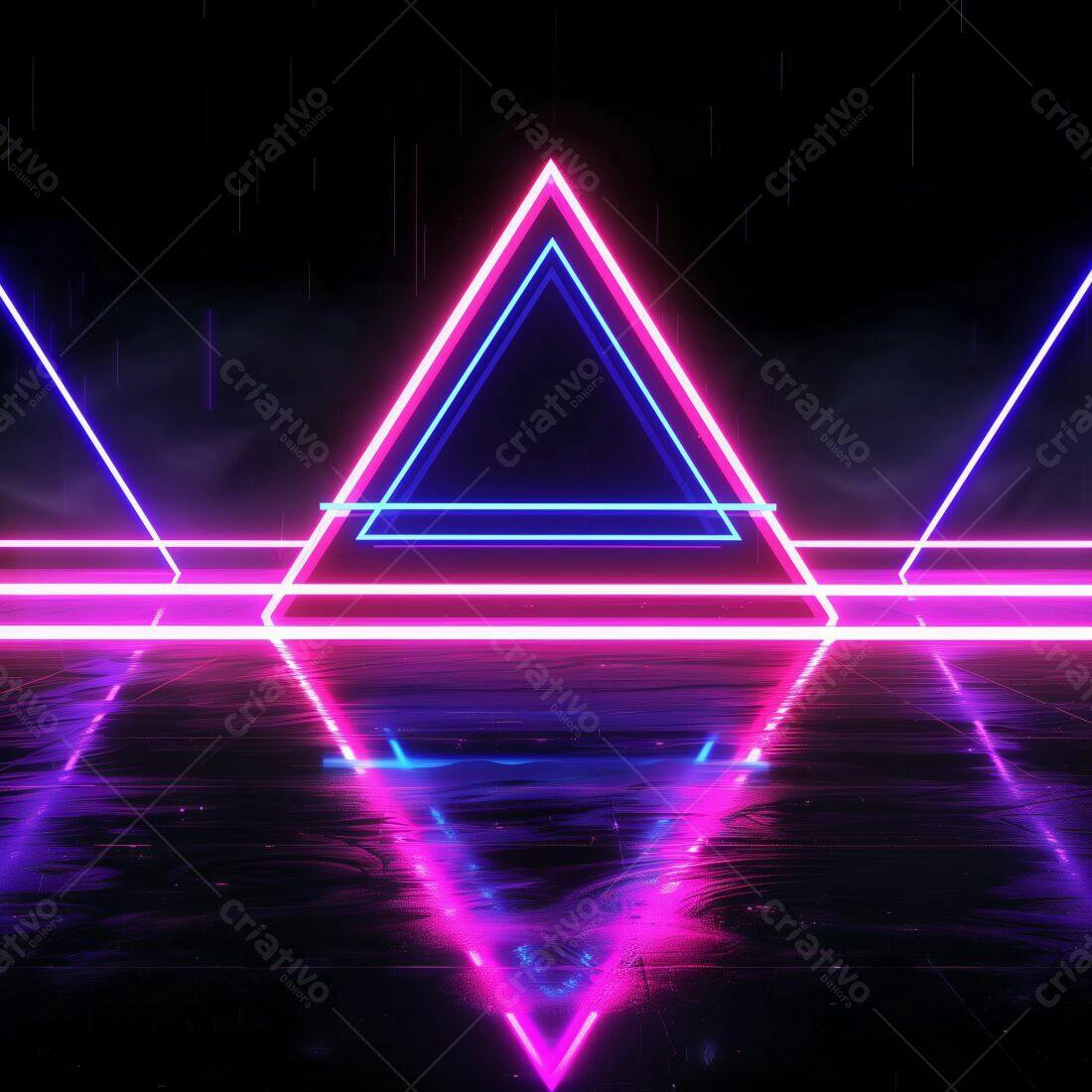 Trilângulos Neon Rosa e Azul em Fundo Escuro
