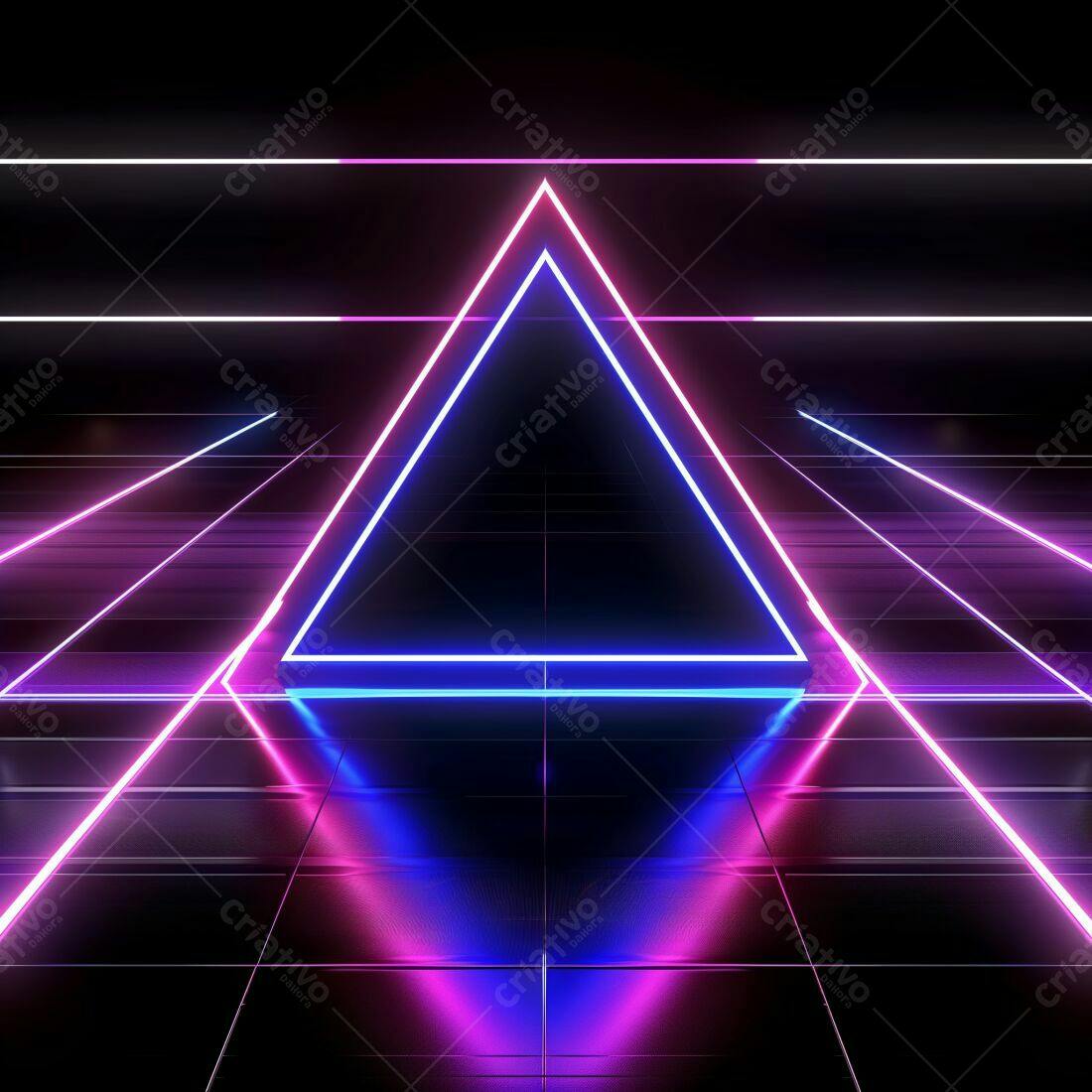Triângulo Neon Rosa e Azul em Piso Escuro