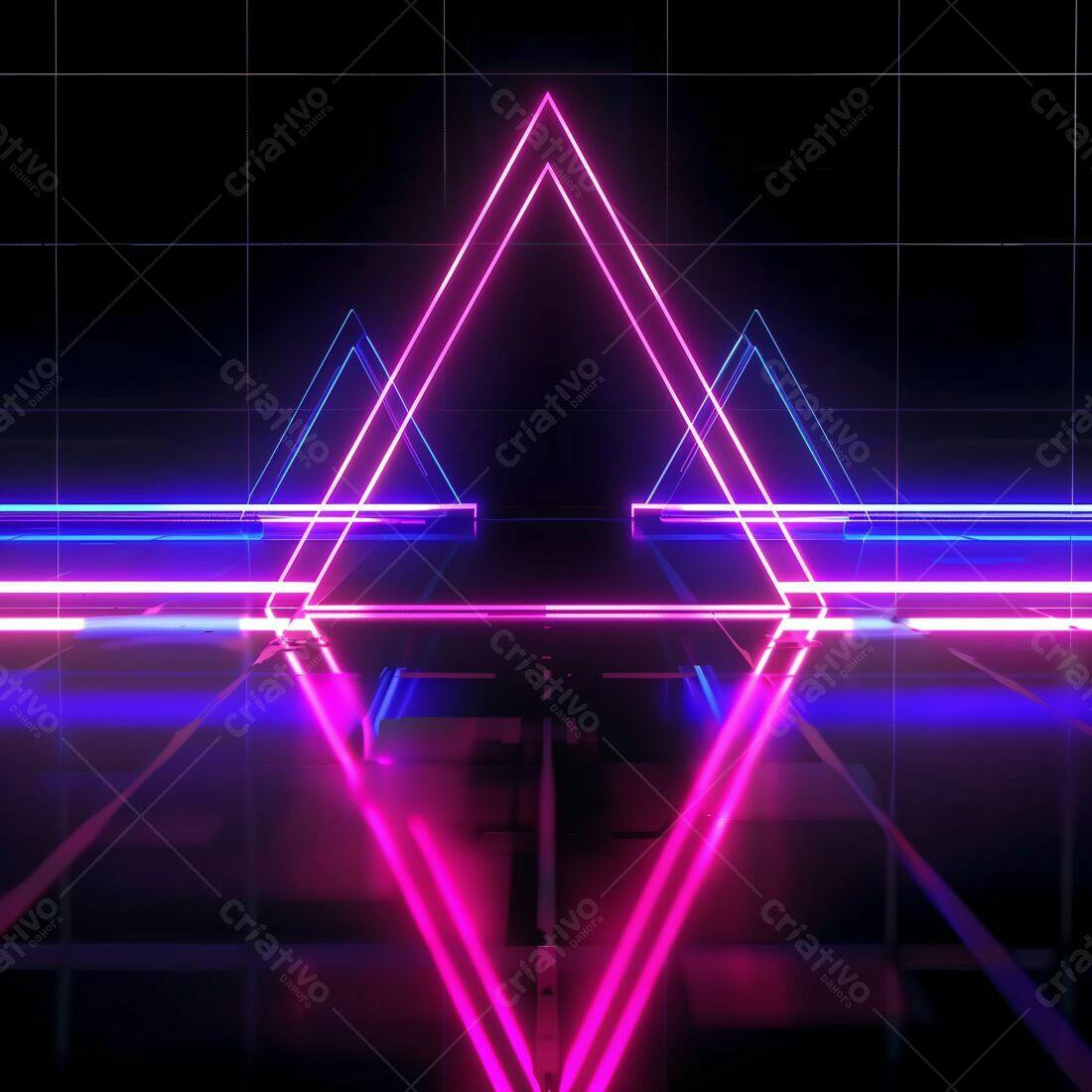 Trilângulos Neon Rosa e Azul em Fundo Escuro