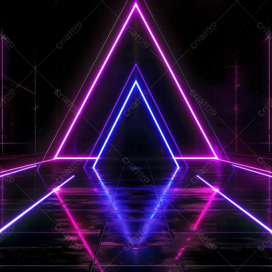 Trilhos Neon Rosa e Azul em Ambiente Escuro