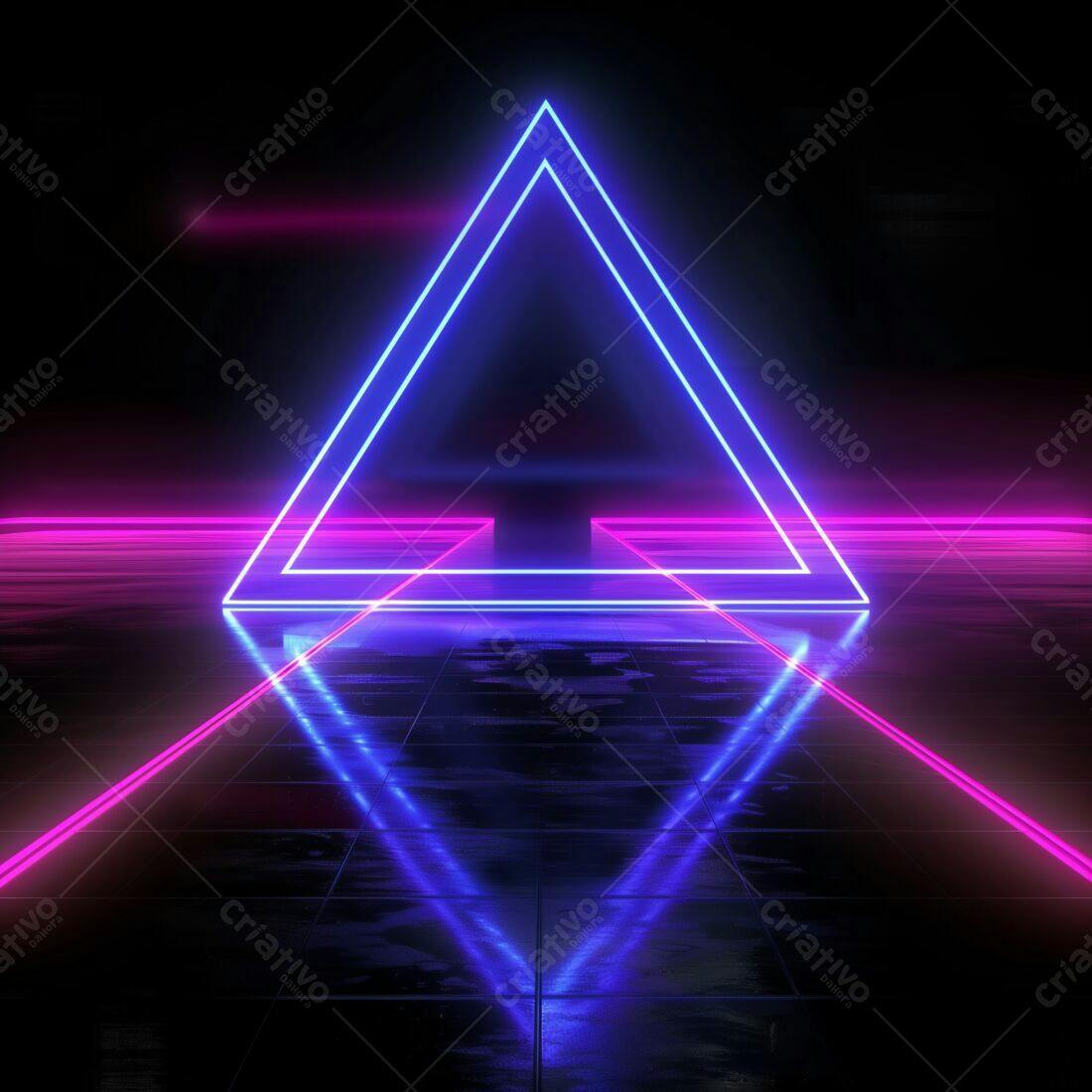 Triângulo Neon Rosa e Azul em Piso Escuro