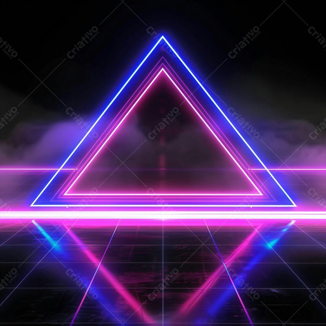 Trilângulo Neon Rosa e Azul em Piso Escuro