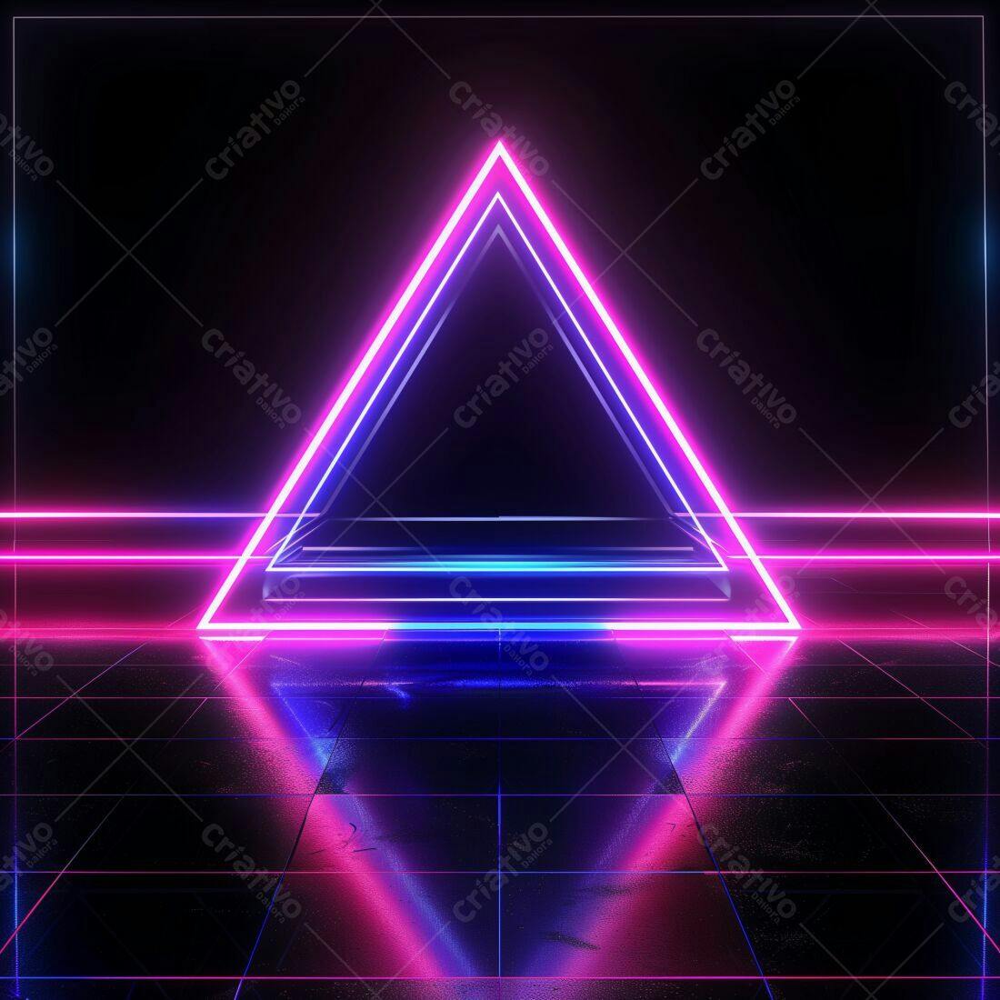 Triângulo Neon Rosa e Azul em Piso Escuro