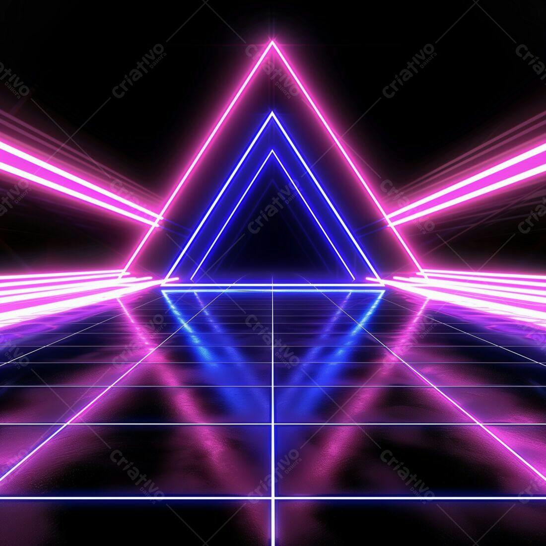 Trilha Neon Rosa e Azul em Cenário Escuro