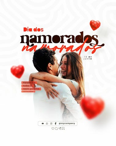 Dia dos namorados 12 de junho social media feed psd editável