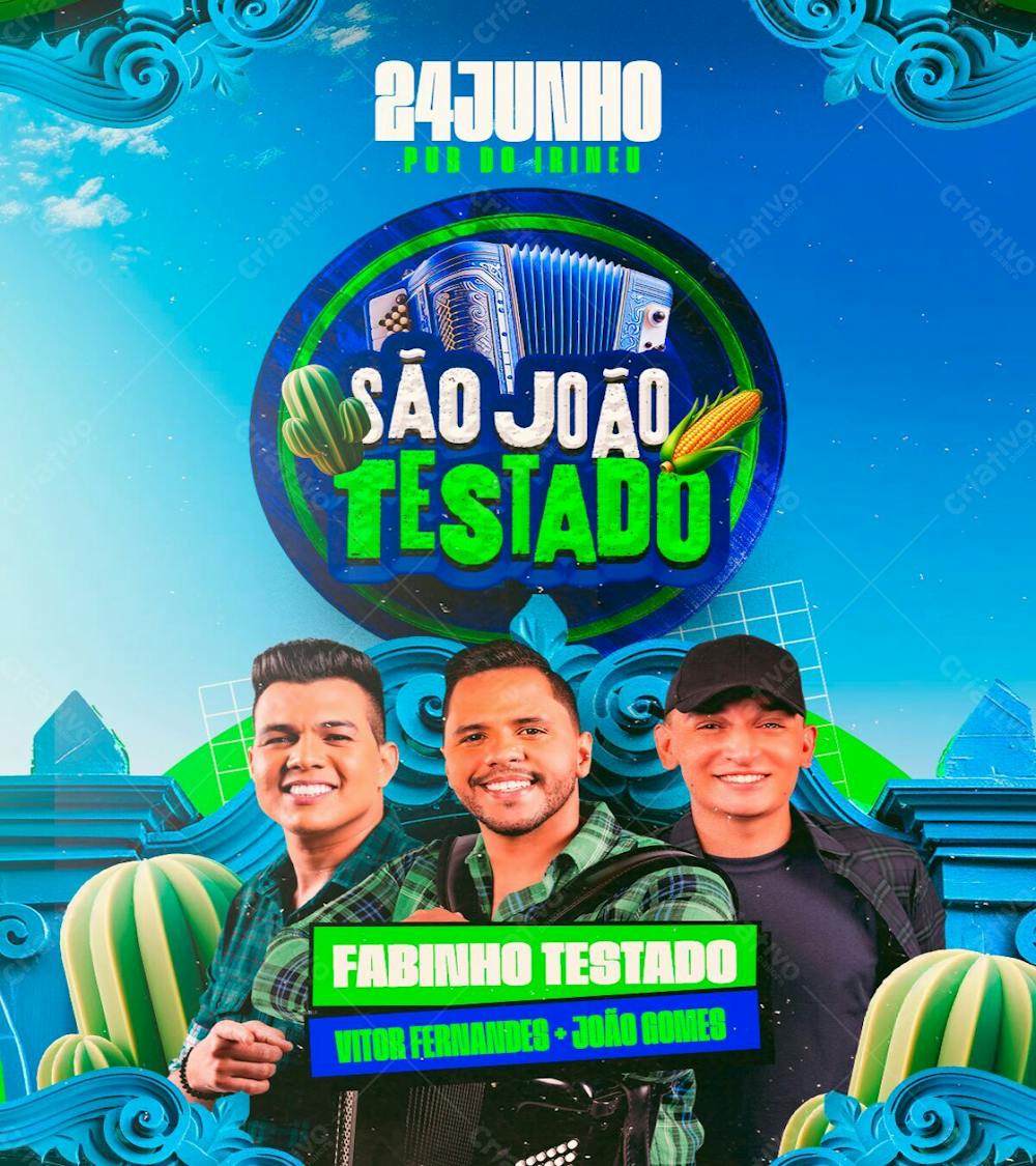 Flyer Evento São João Fabinho Testado Vitor Fernandes E João Gomes Feed Psd Editável 