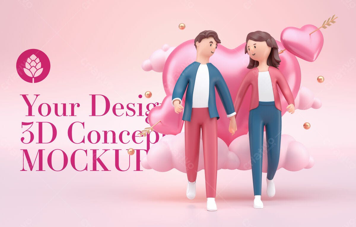 Mockup 3D para o Dia dos Namorados PSD Editável