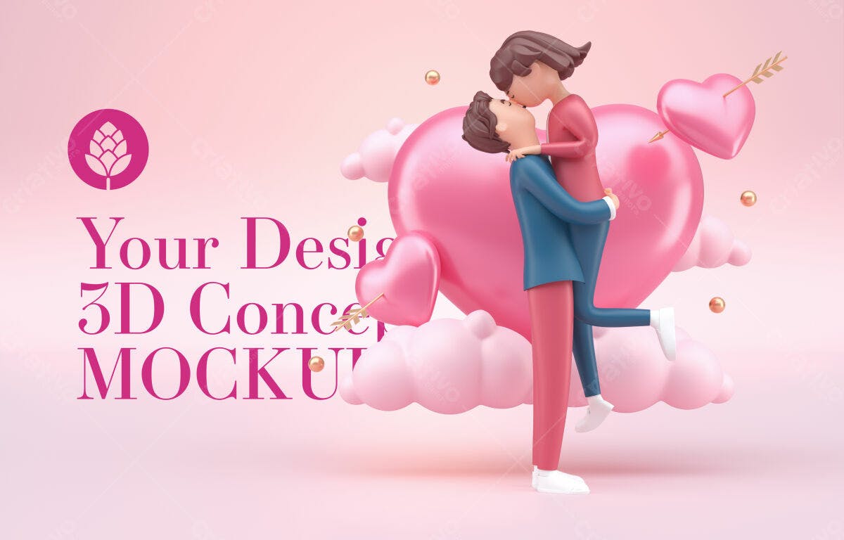 Mockup 3D Romântico para Dia dos Namorados PSD Editável