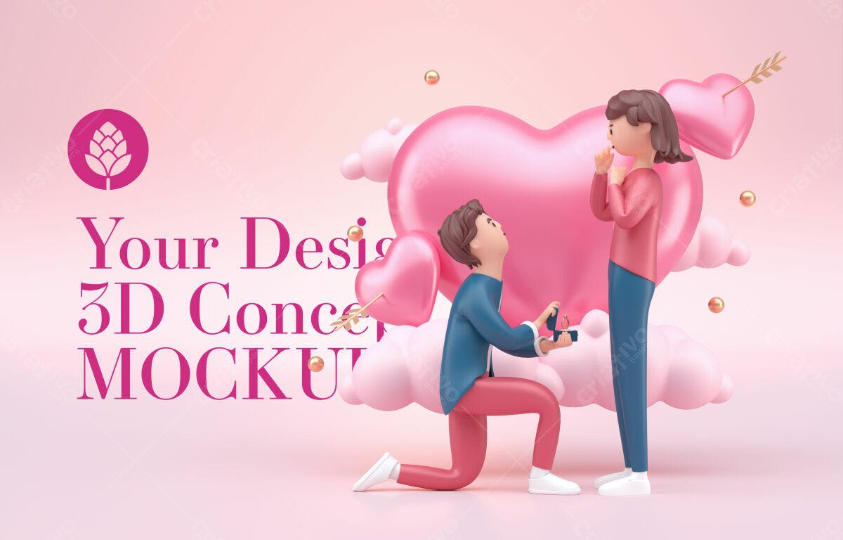 Mockup Casamento 3D Romântico PSD Editável