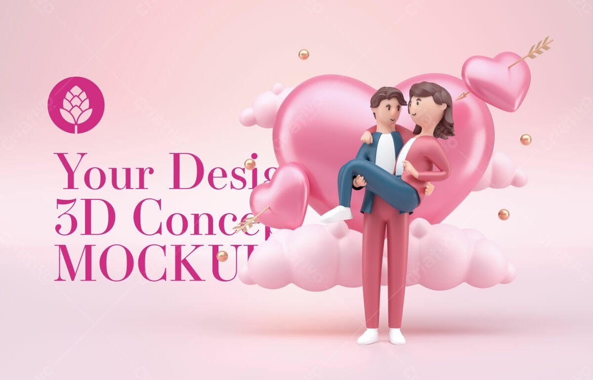 Mockup 3D Romântico para Dia dos Namorados PSD Editável