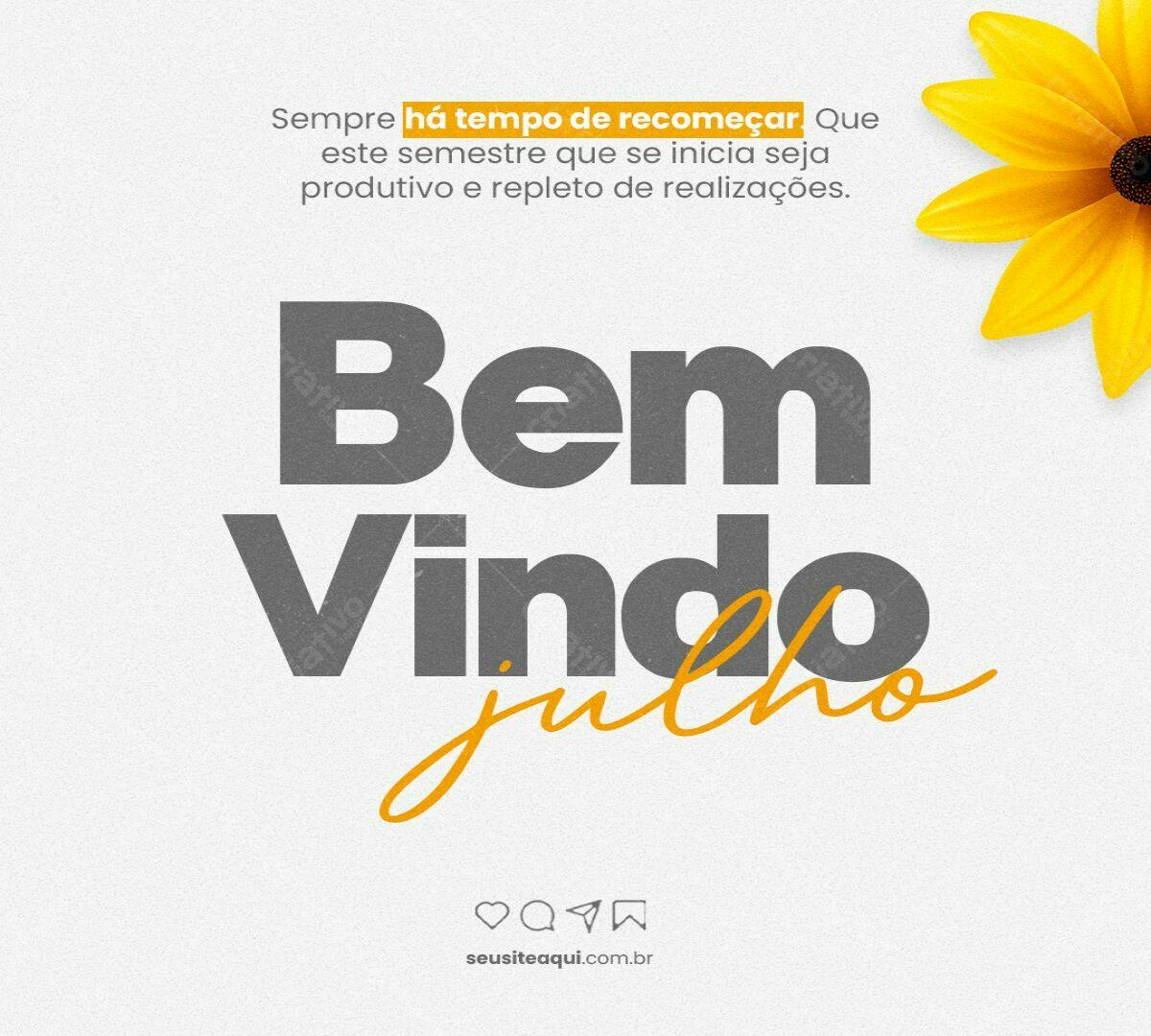 Post para Boas Vindas Julho PSD Editável