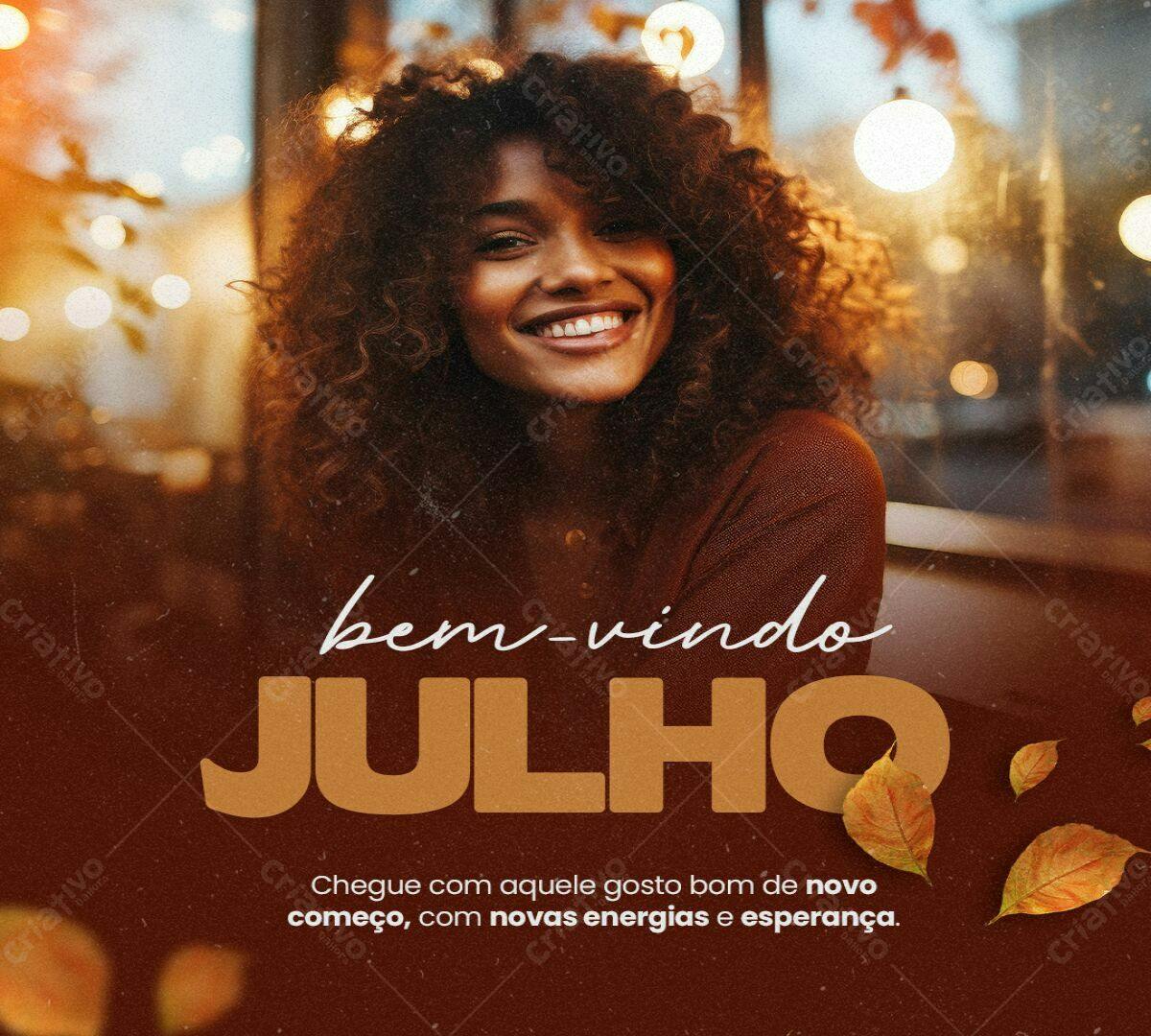 Postagem Instagram Boas Vindas Julho PSD Editável