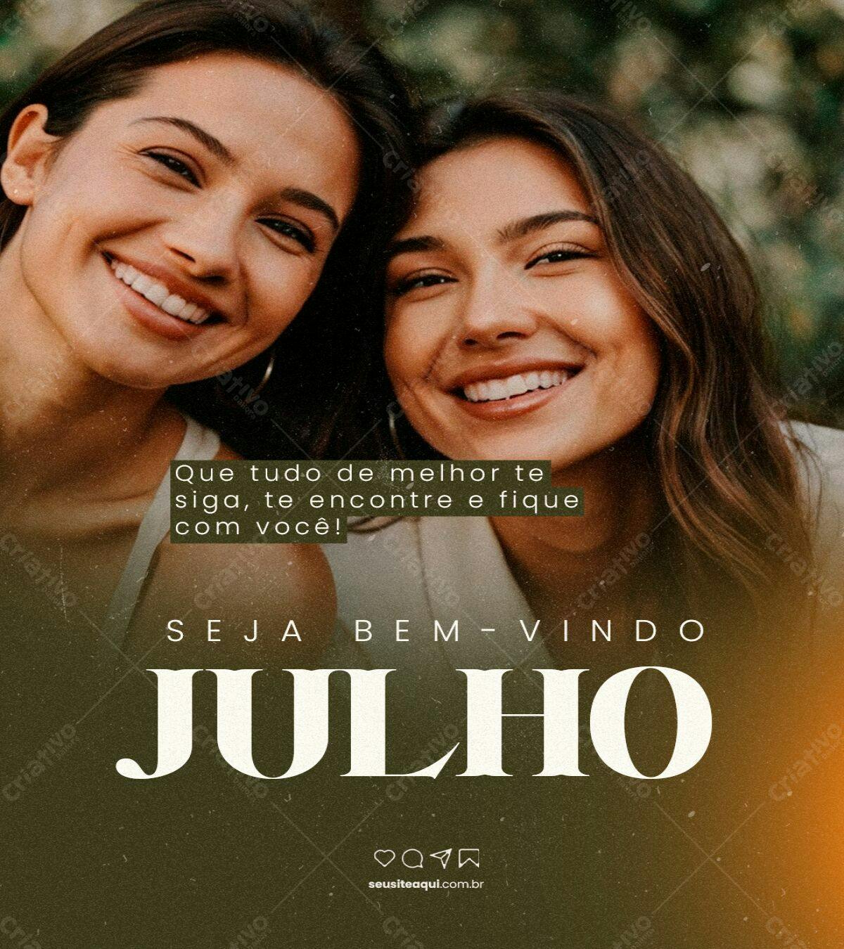 Post para Boas Vindas Julho PSD Editável