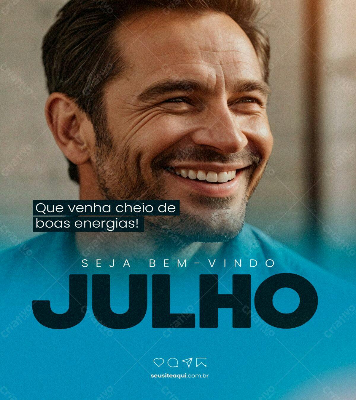 Post para Boas Vindas Julho PSD Editável