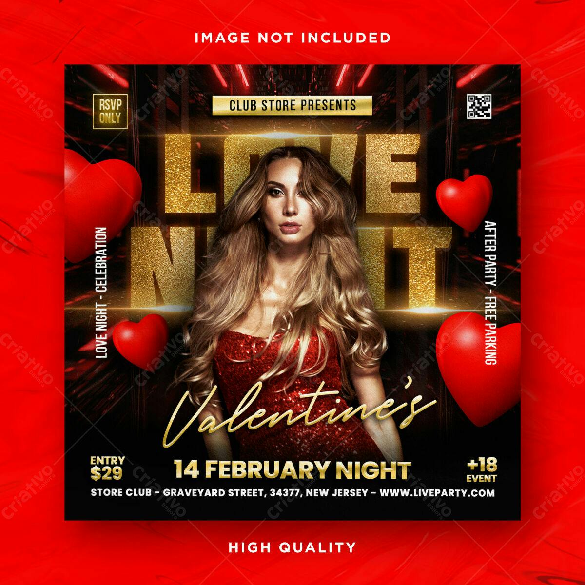 Flyer para Festa de Valentine's Day PSD Editável
